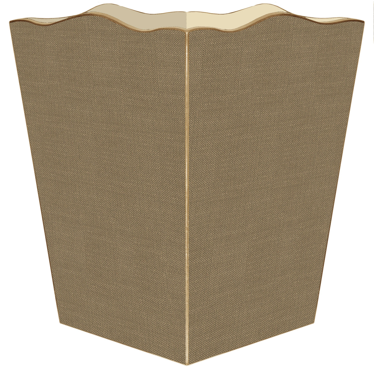Taupe Linen Wastepaper Basket | Scalloped Top