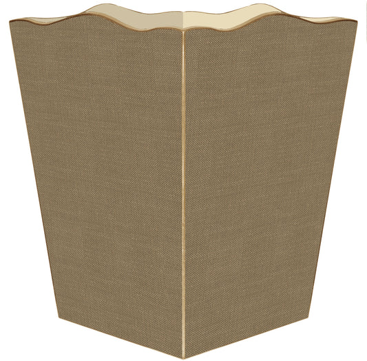 Taupe Linen Wastepaper Basket | Scalloped Top
