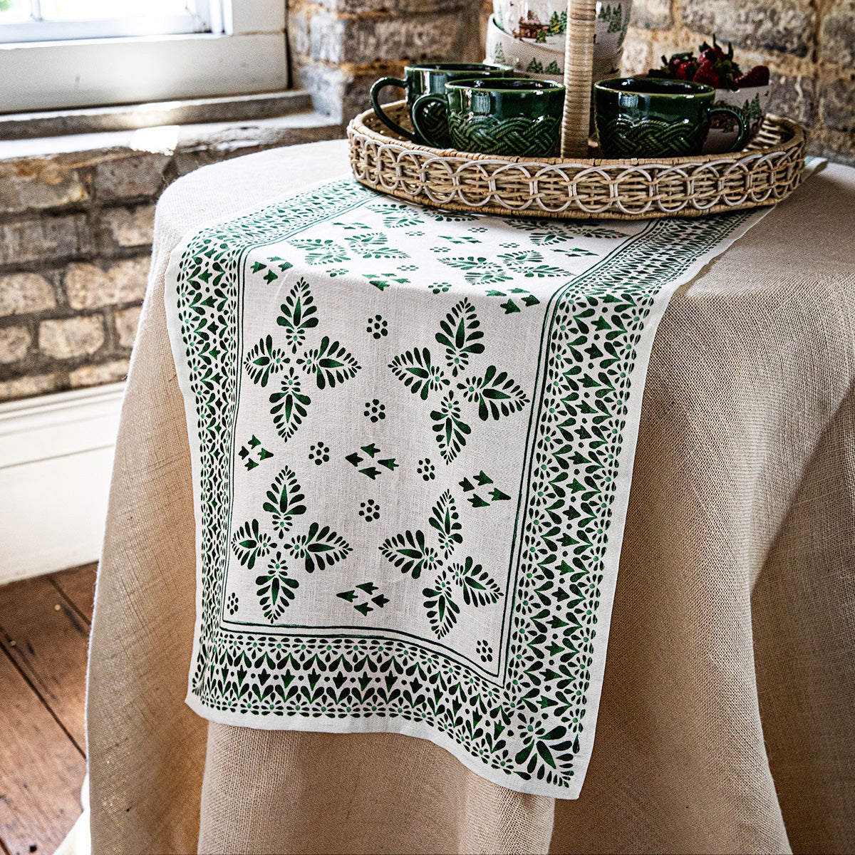 Iberian Border 18" x 90" Table Runner | Evergreen TR15/29