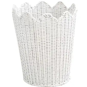 White Scalloped Wicker Wastepaper Basket