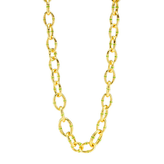 Bangkok Bamboo Link Necklace, 18" - Gold/Green Enamel