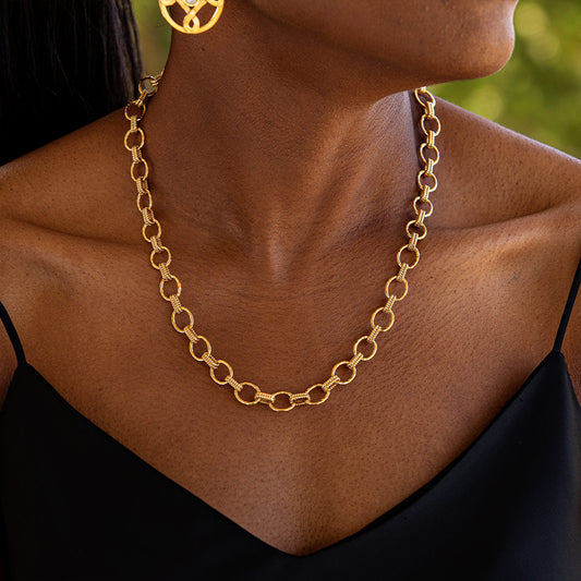 Cleopatra Small Link Necklace, 16"+2" - Gold