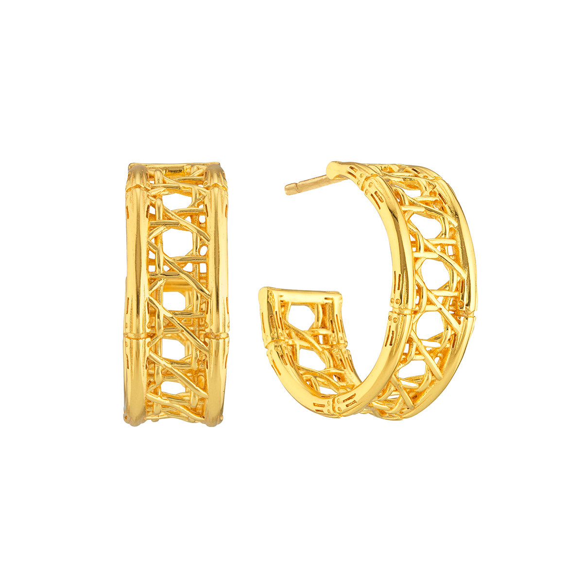 Veranda Caning Medium Hoop Earrings Gold