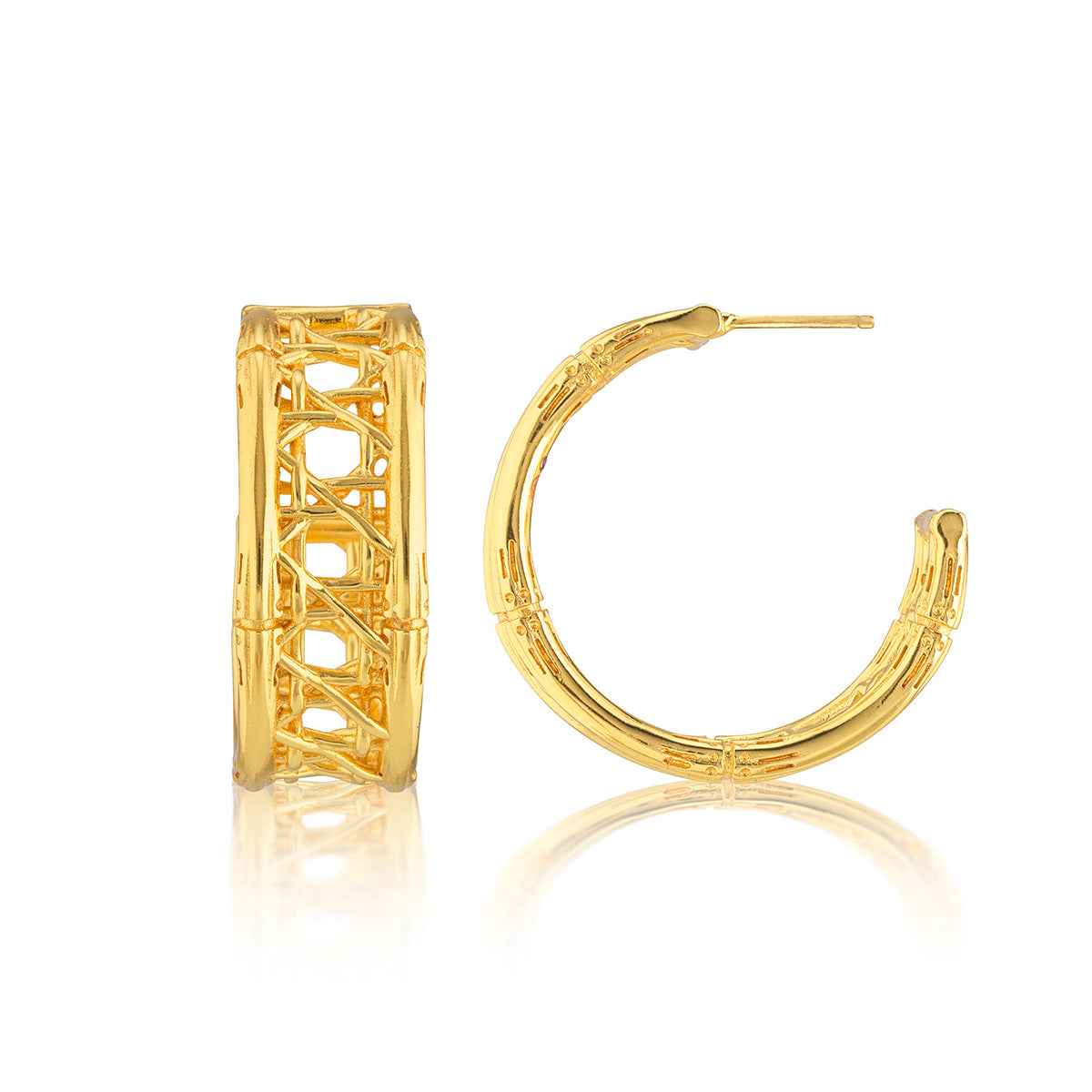 Veranda Caning Medium Hoop Earrings Gold