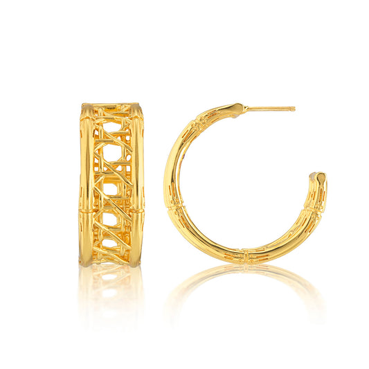 Veranda Caning Medium Hoop Earrings Gold
