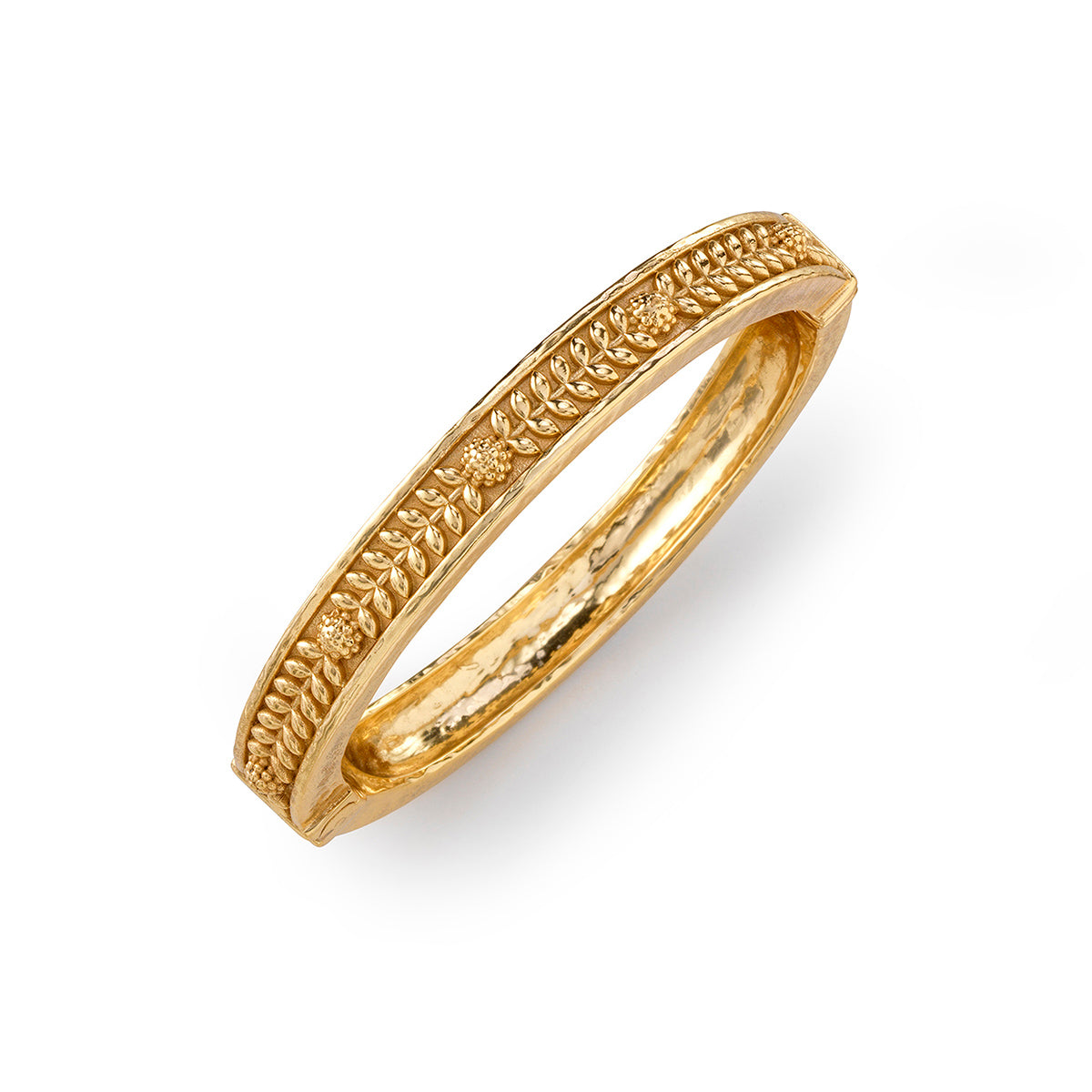 Berry Vine Hinged Bangle, S/M - Gold