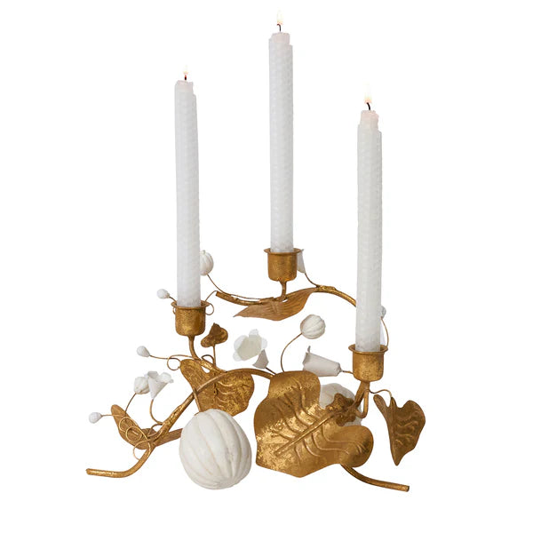 Forest Walk Pumpkin & Vine Triple Candlestick Holder | Gold