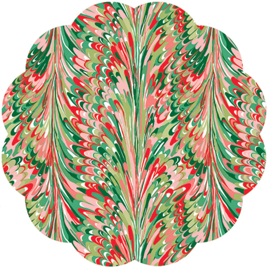 Christmas Marble Scalloped Paper Placemats | Set of 24
