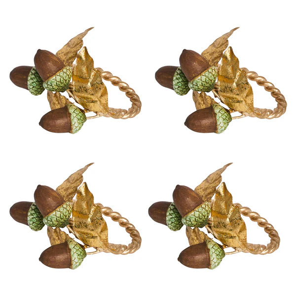 Forest Walk Acorn Napkin Ring Set/4 - Multi
