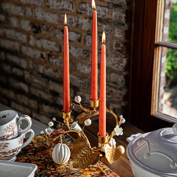 Forest Walk Pumpkin & Vine Triple Candlestick Holder | Gold