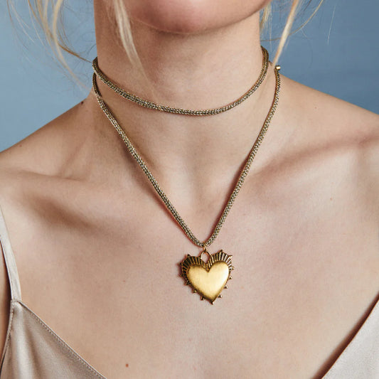 Gold Lurex Necklace Cord w/Heart of Gold Charm - HART