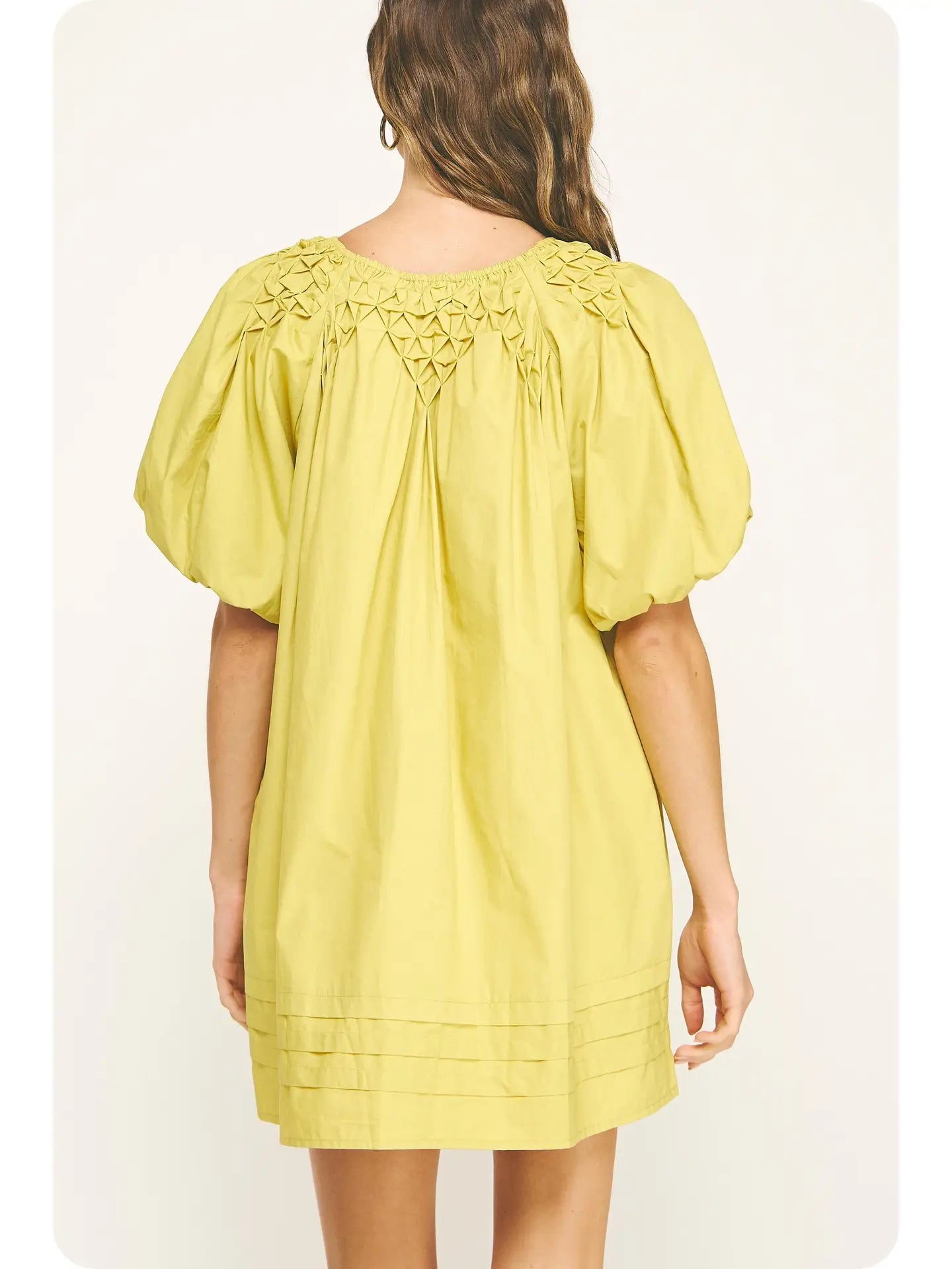 Hand Smocking Detail Poplin Mini Dress | Chartreuse - Large