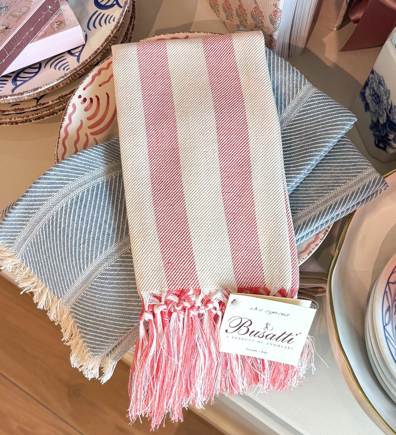 Briscola Rigata Cream/Antique Pink Guest Towel | Busatti Col. 20/10