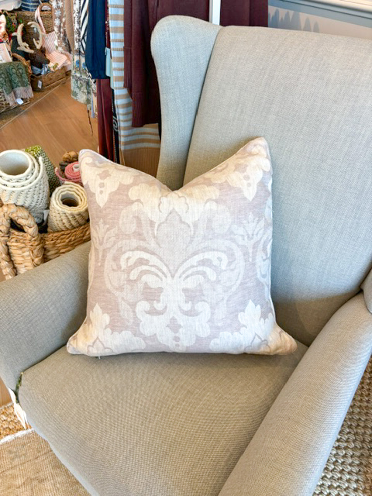 Thibaut Darcey Damask Custom Pillow Shams with Luxury Square Pillow Inserts