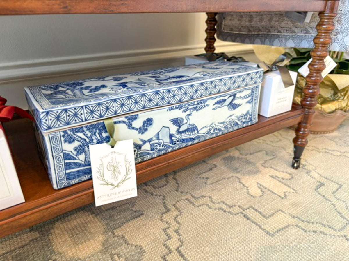 17" Blue and White Bird and Flower Box