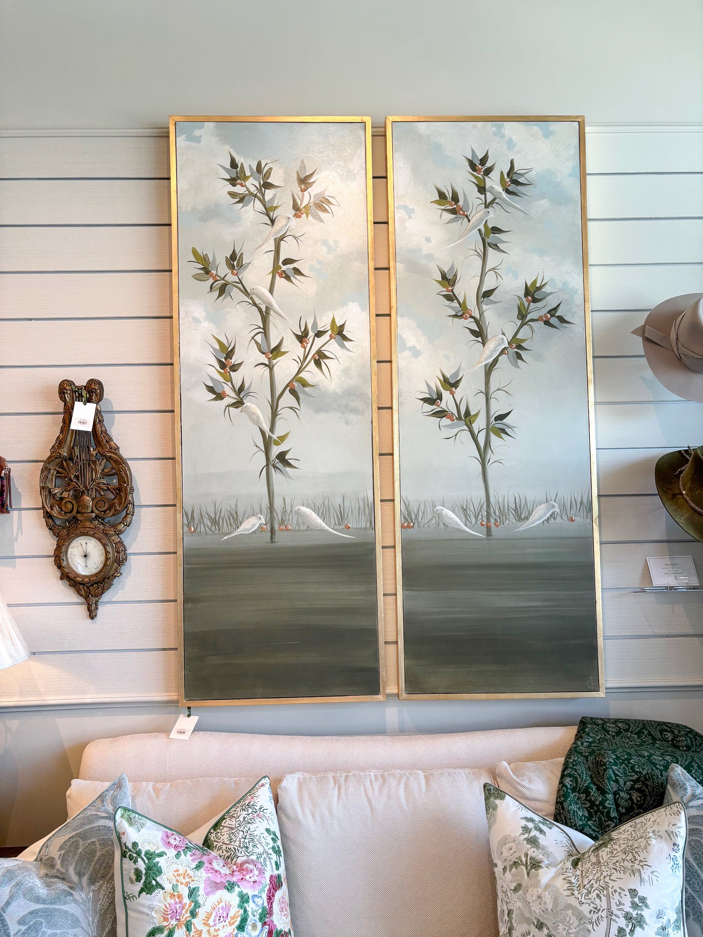 Pair of Bird Vines in Gold Frames 24x72