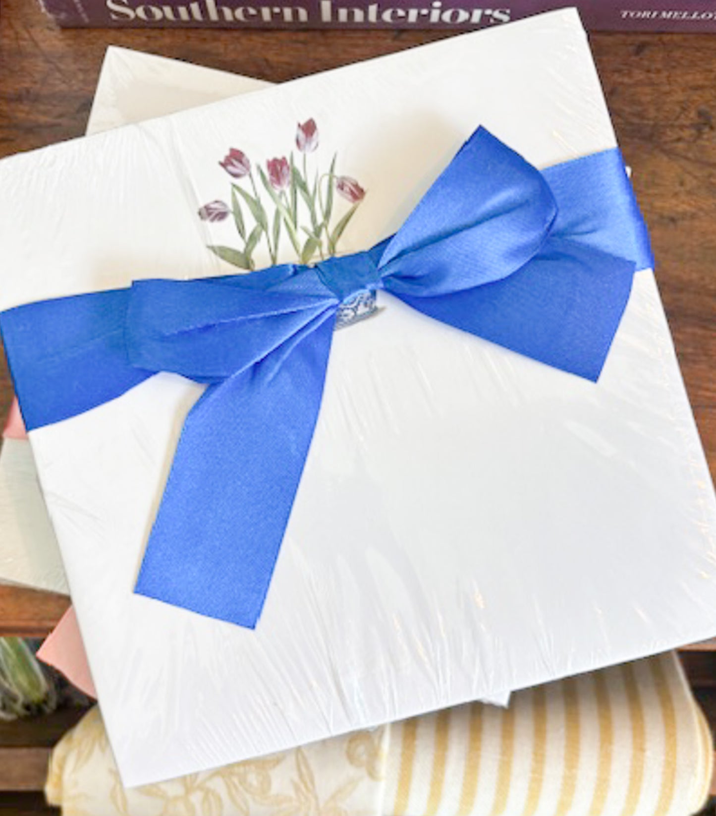 Tulips in ginger compote w/ blue ribbon | Notepad