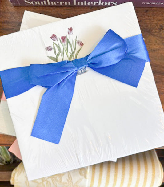 Tulips in ginger compote w/ blue ribbon | Notepad