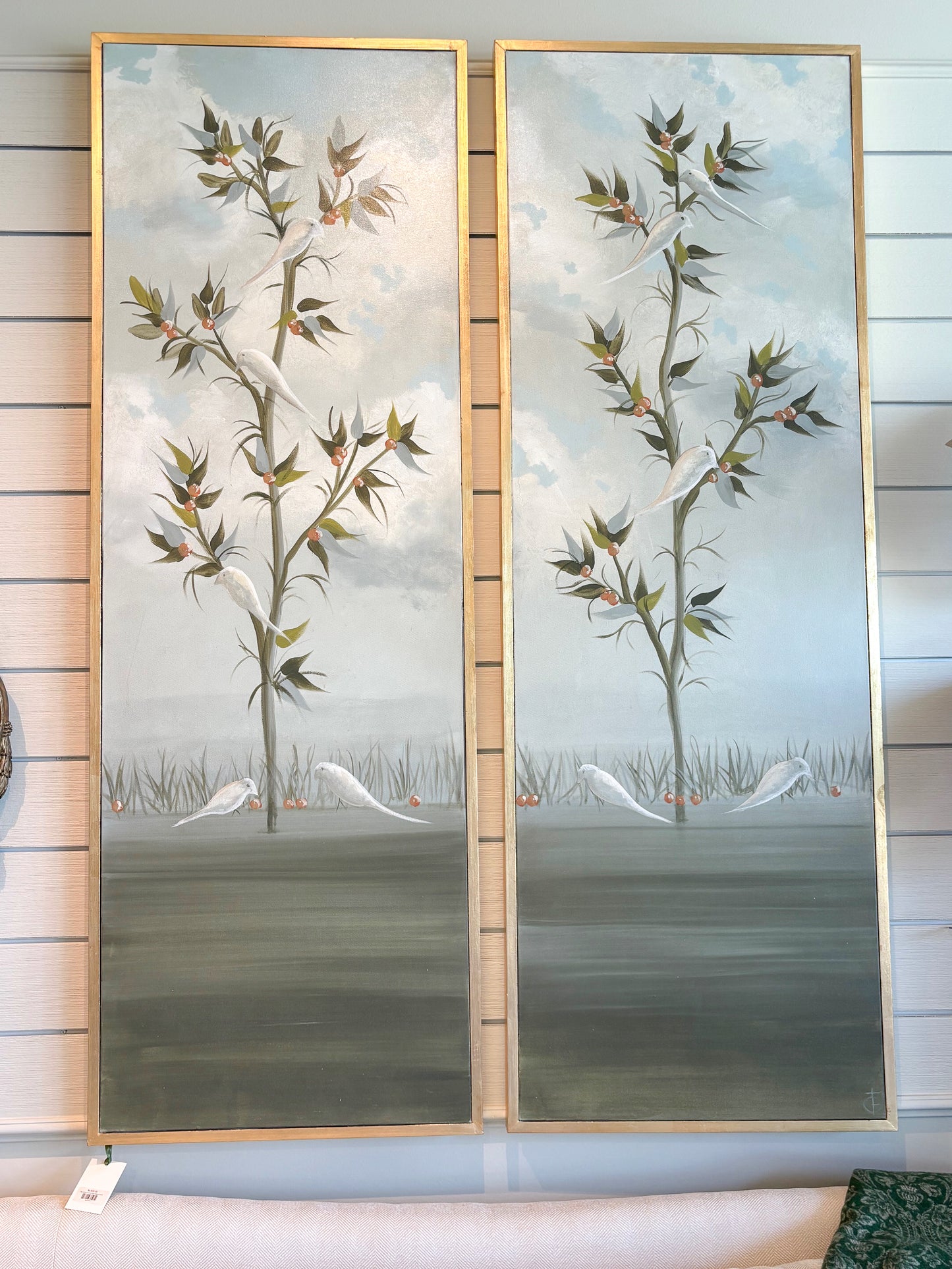 Pair of Bird Vines in Gold Frames 24x72