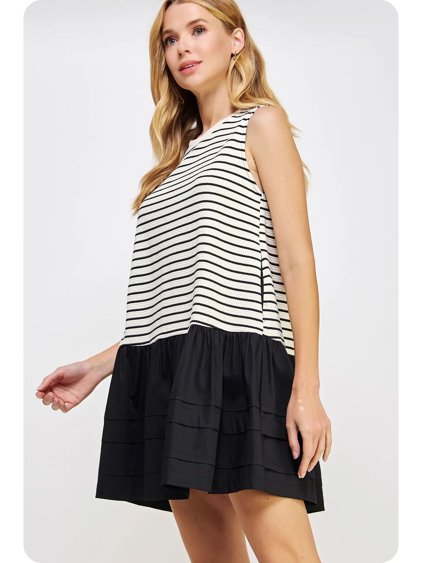 Mixed Media Stripe Knit Mini Dress | Black Stripe - Medium