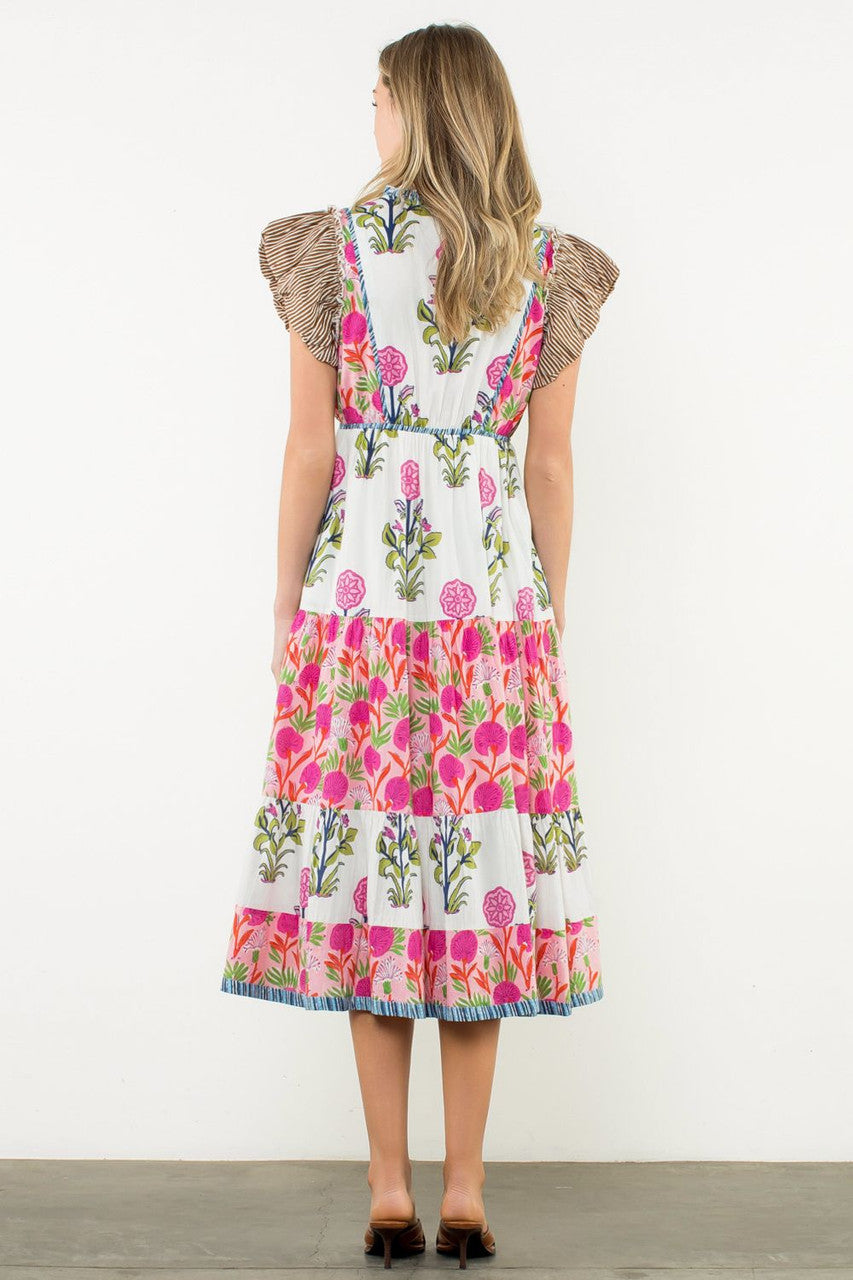 Flutter Sleeve Button Front Floral Maxi Dress - XS
