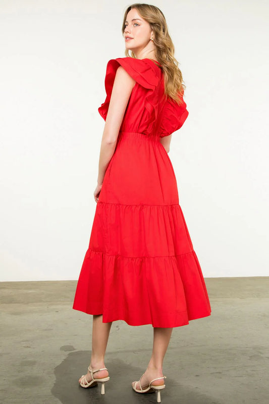 Ruffle Shoulder Tiered Floral Maxi Dress - Large