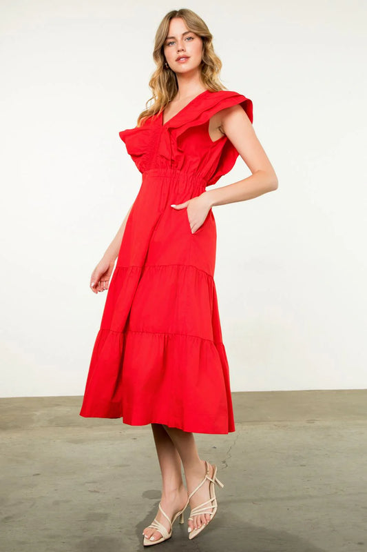 Ruffle Shoulder Tiered Floral Maxi Dress - Small
