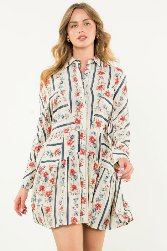 Long Sleeve Floral Dress - Medium