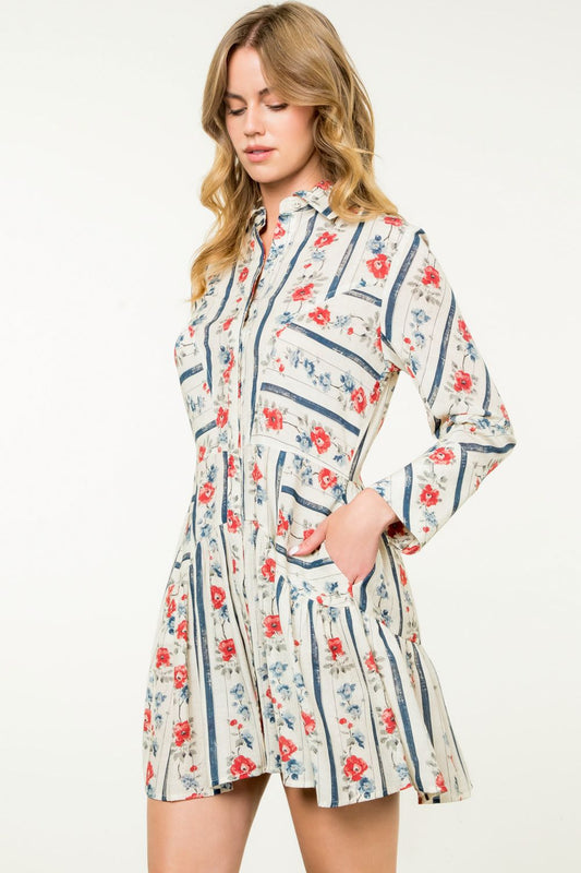 Long Sleeve Floral Dress - XS