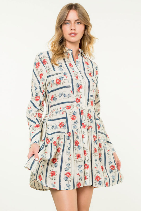 Long Sleeve Floral Dress - XS
