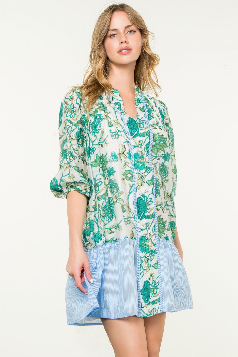 Garden-Party Splitneck Mini Dress - XS