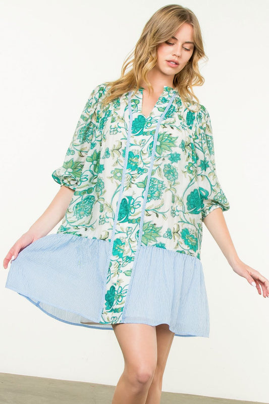 Garden-Party Splitneck Mini Dress - Medium