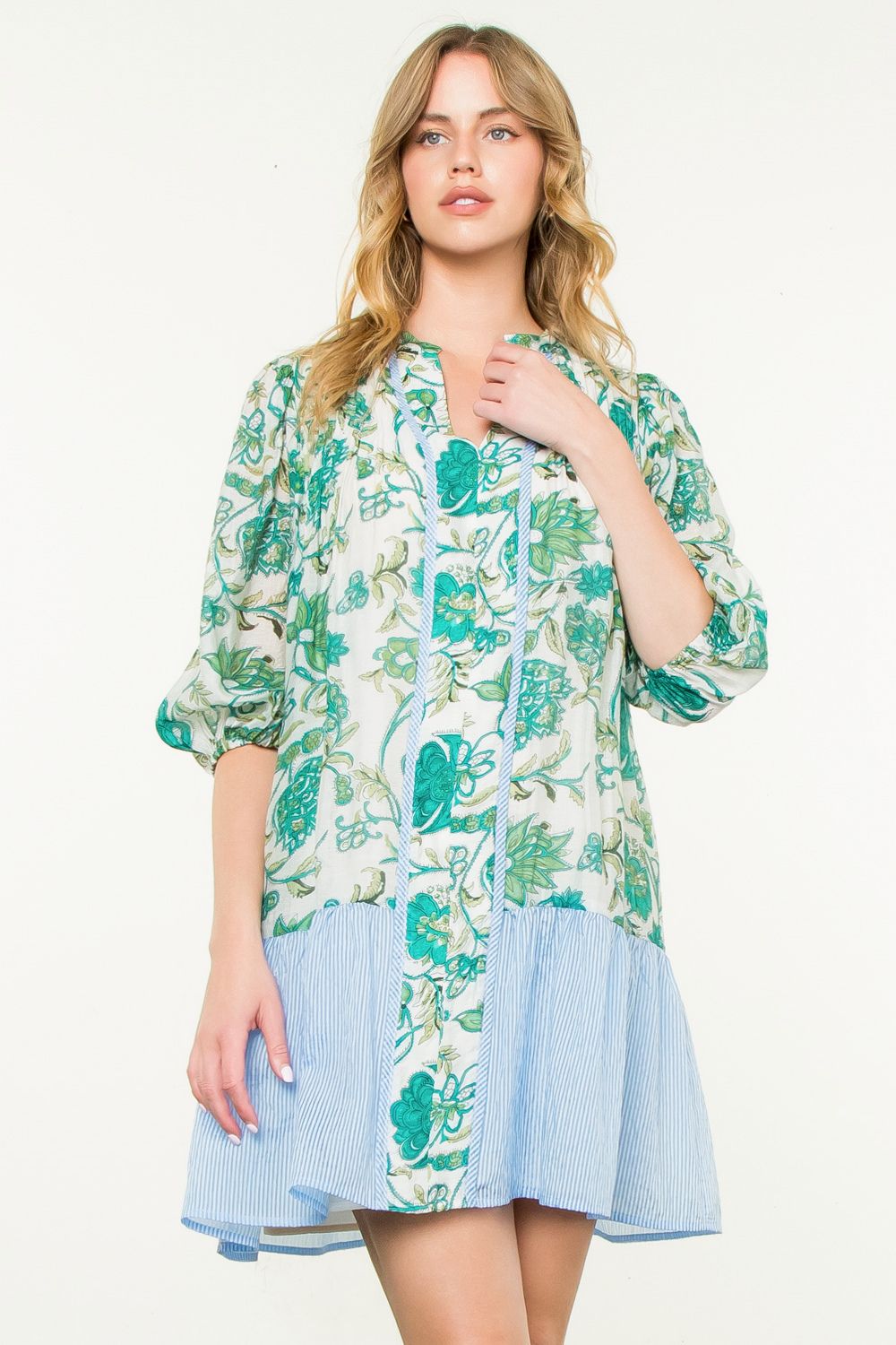 Garden-Party Splitneck Mini Dress - XS