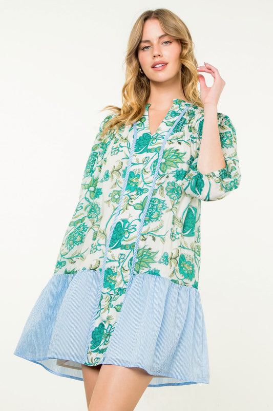 Garden-Party Splitneck Mini Dress - XS