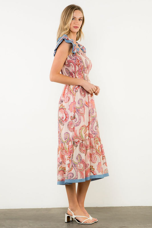 Flutter Sleeve Paisley Print Maxi Dress - XS