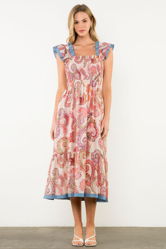 Flutter Sleeve Paisley Print Maxi Dress - XS