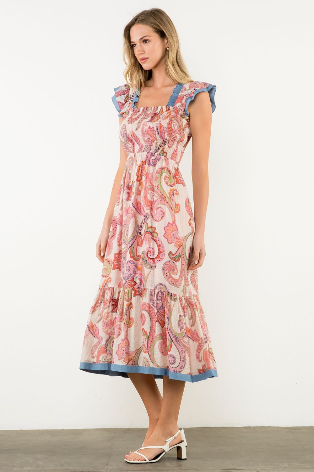 Flutter Sleeve Paisley Print Maxi Dress - XS