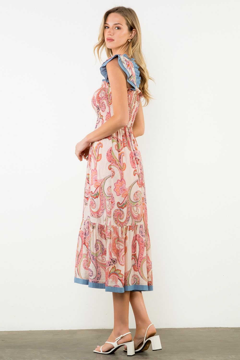 Flutter Sleeve Paisley Print Maxi Dress - XS