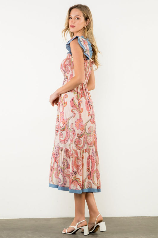 Flutter Sleeve Paisley Print Maxi Dress - Small