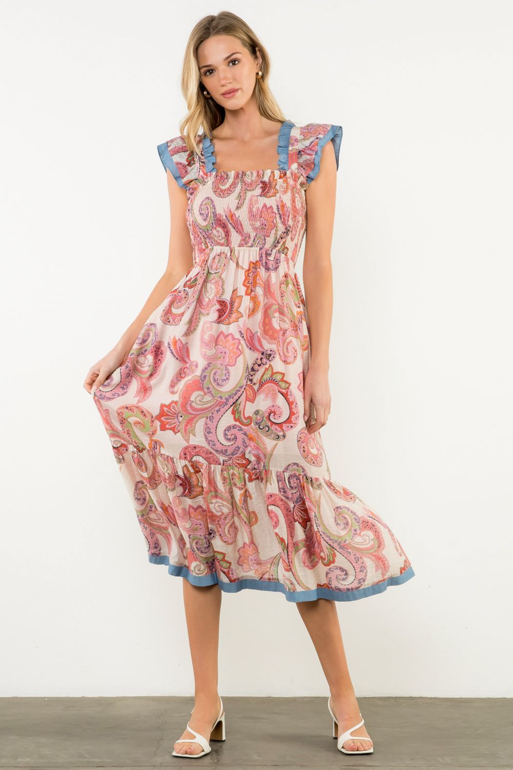 Flutter Sleeve Paisley Print Maxi Dress - XS