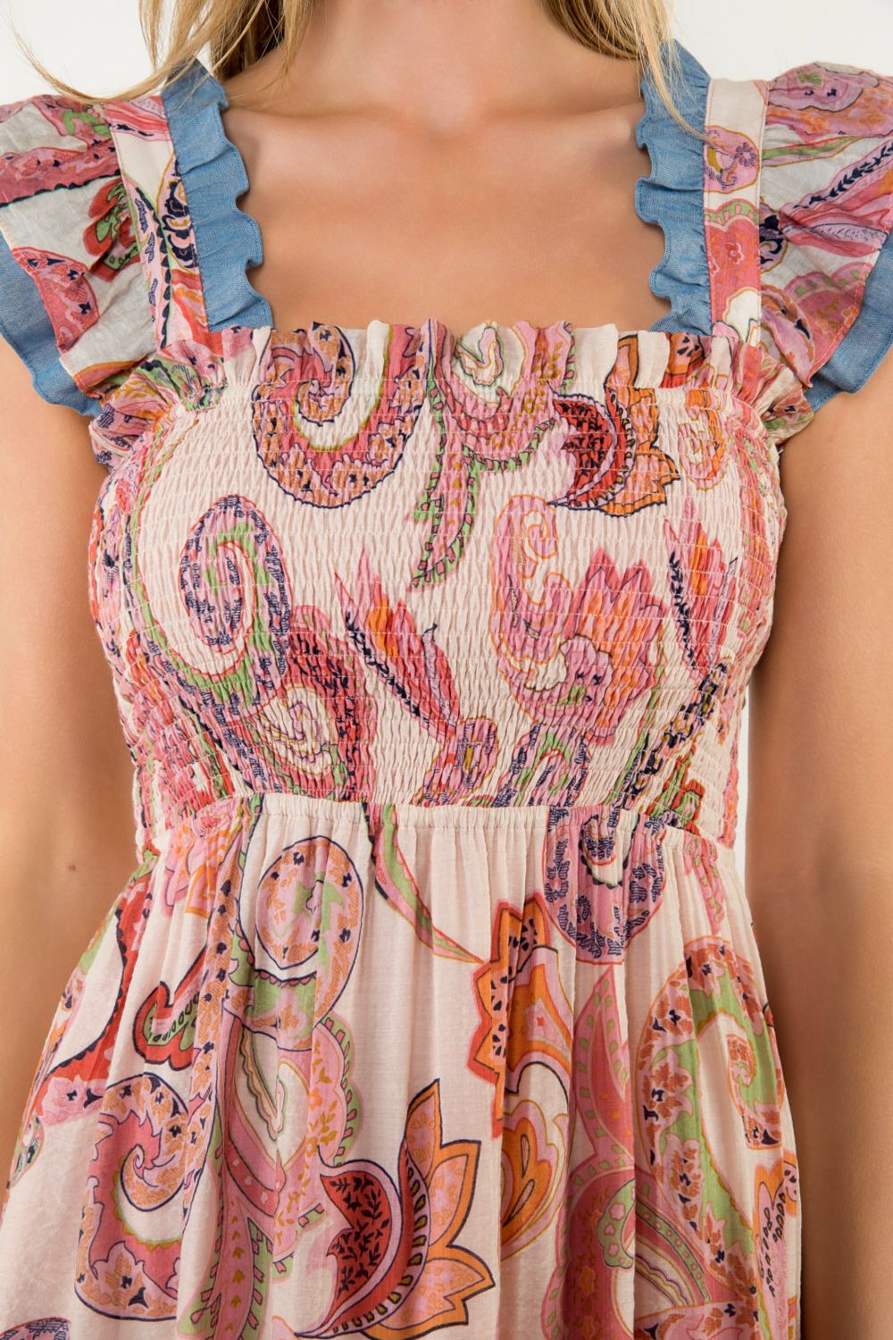 Flutter Sleeve Paisley Print Maxi Dress - XS