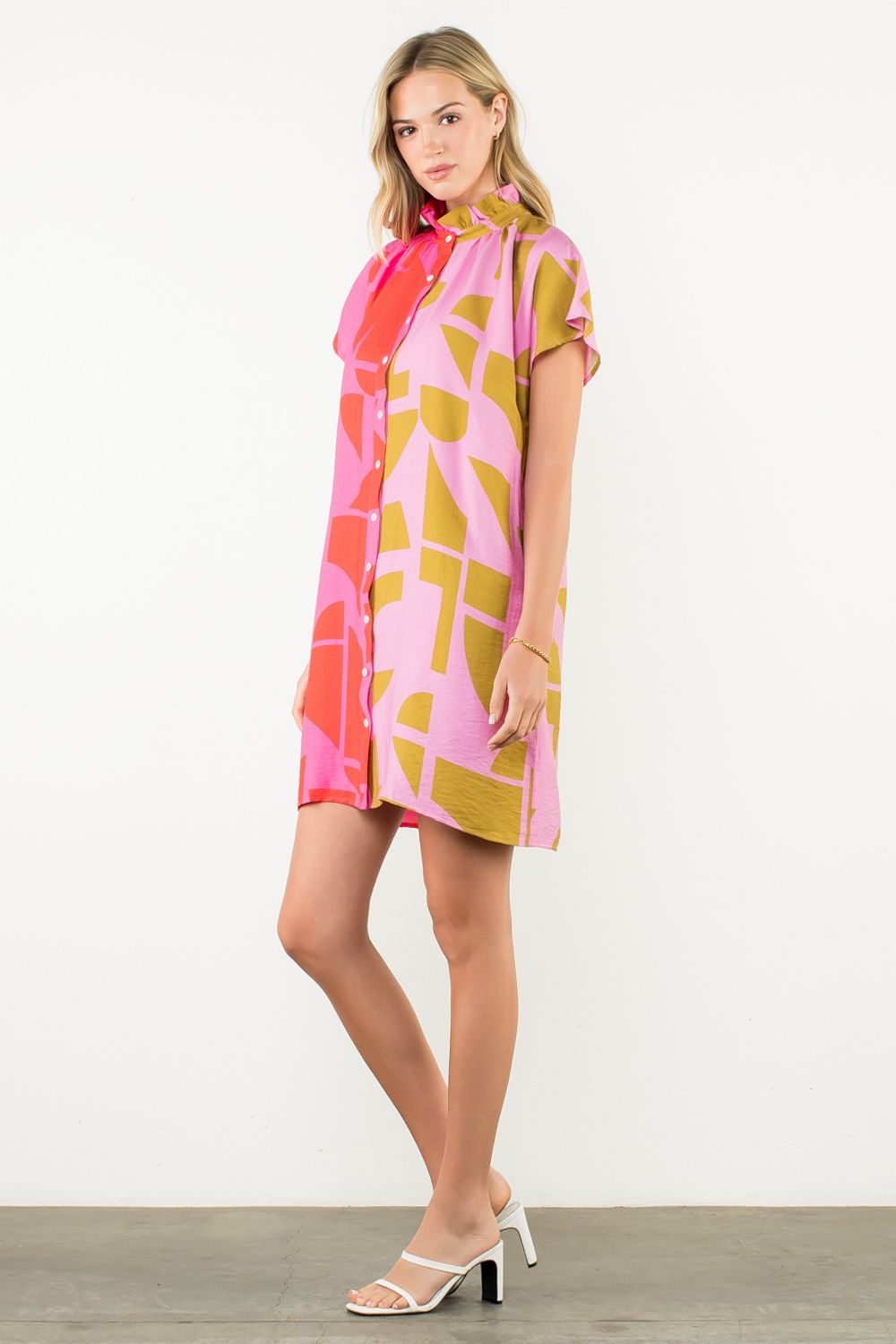 Short Sleeve Abstract Print Dress - XS