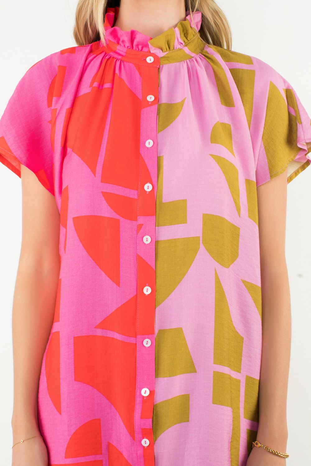 Short Sleeve Abstract Print Dress - XS