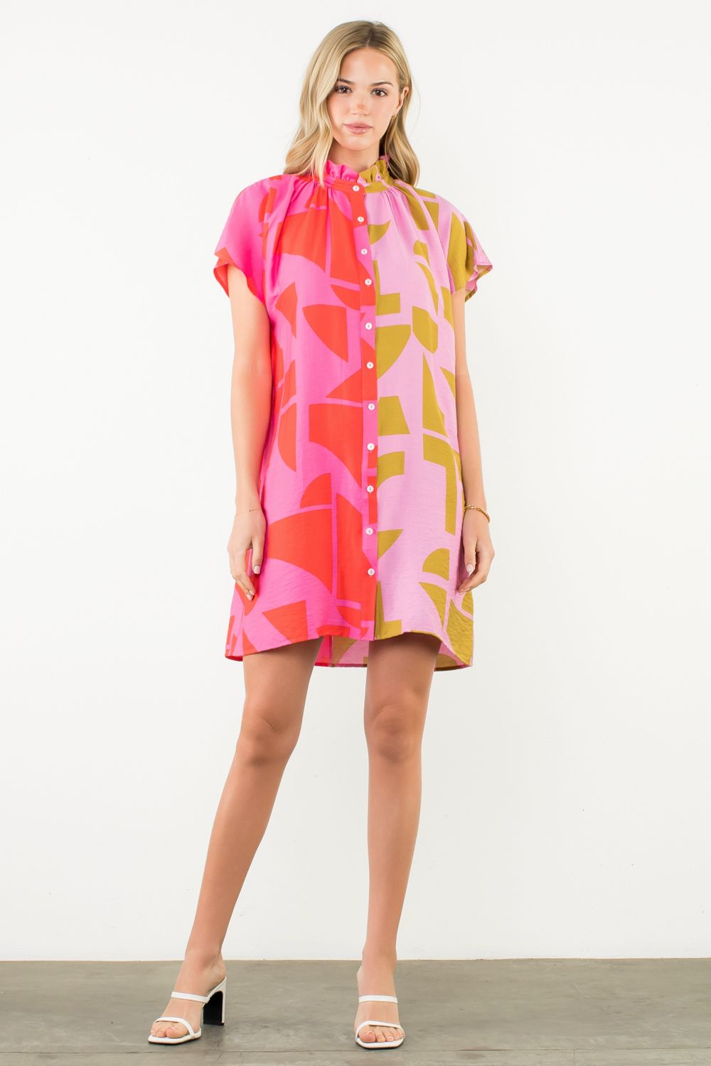 Short Sleeve Abstract Print Dress - XS
